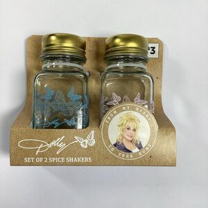 Dolly Parton Salt Pepper Spice Shakers Butterfly Set Blue Pink Discontinued